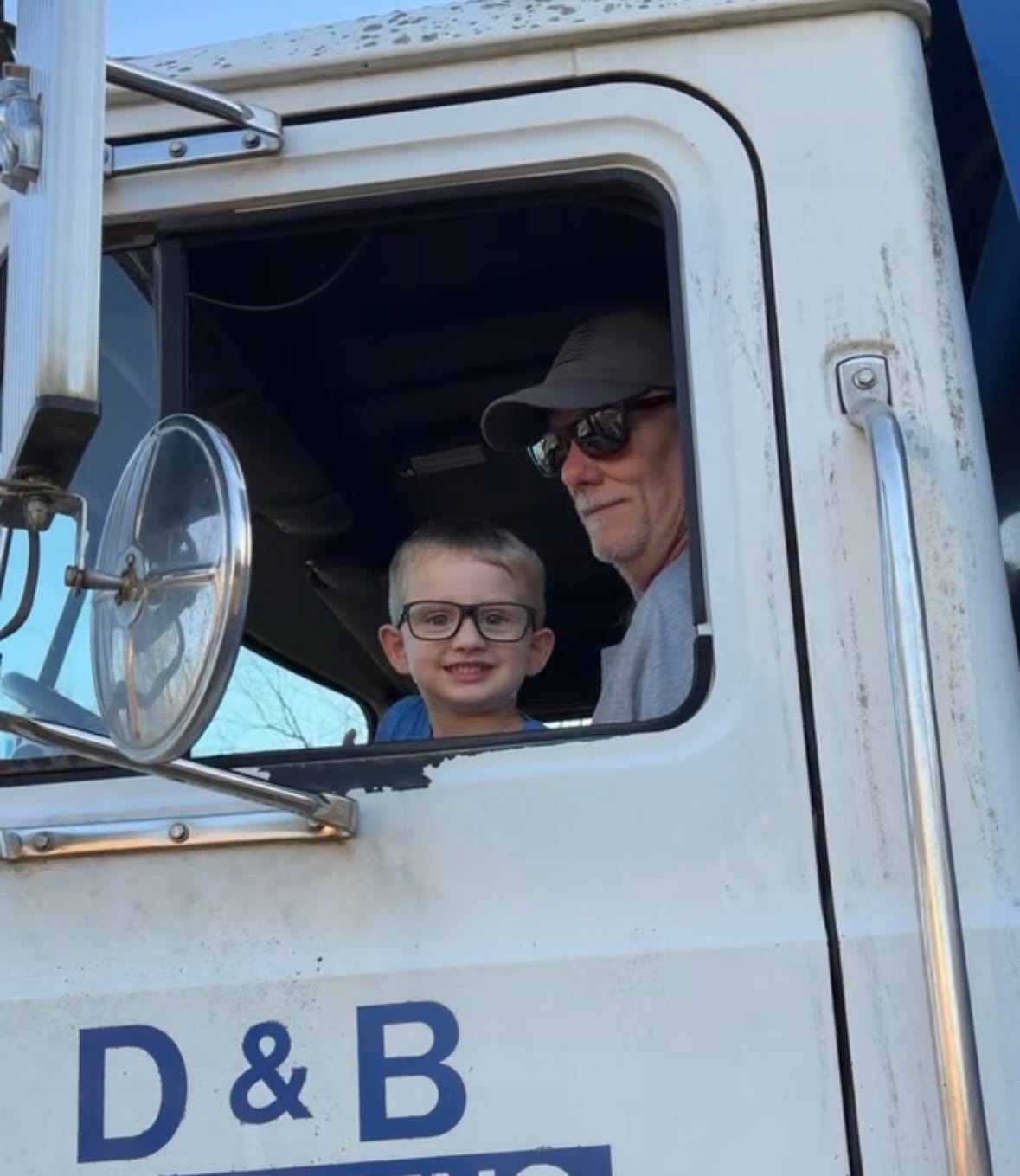 Grayson and Allan in the D&B Transfer truck